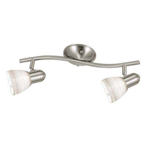 Eglo Ceiling Light Dakar 1, 2-Light Ceiling lamp, Steel Ceiling Spotlight, Colour: matt Nickel, Glass: White Milk Glass with Wiping Technique, Fitting: E14