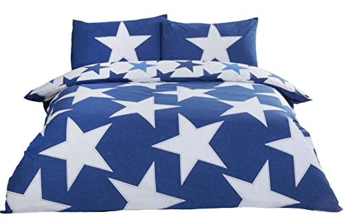 Rapport Home All Stars Blue Double Duvet Cover Set for Boys & Teens - Reversible Polycotton Bedding with Star Pattern with one Duvet cover (200 x 200 cm) with two matching Pillowcases