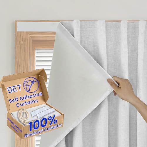 Sovtfides Magic Tape Blackout Curtain - Total Light Blocking Window Shade for Bedroom Living Room Glass Panel, ???W46 x L60 in,1 Panel,White