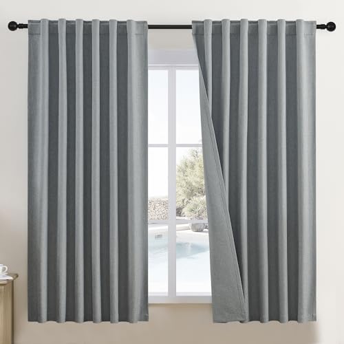 DUALIFE Room Darkening Curtains Back Tab Rod Pocket Curtains Thermal Insulated Energy Smart & Noise Blocking Out Privacy Drapes for French Door,2 Panels Set,Dark Grey,W50 x L72 Inch