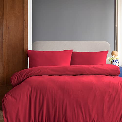 Komfortec Premium Bed Linen 155 x 220 cm with 1 Pillowcase 40 x 80 cm Brushed Microfibre Set - Red