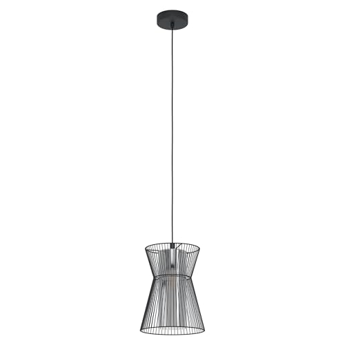 Eglo Pendant Lighting Maseta, Ceiling Light Fitting Made of Black Metal and Smoked Glass, Hanging lamp for Dining and Living Room, E27 Socket