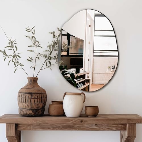 "Delma Irregular Wall Mirror, 24""x18"" - Compact Asymmetrical Cloud Shape, Frameless, Bathroom, Bedroom & Hallway, Modern Boho, Wall-Mounted"