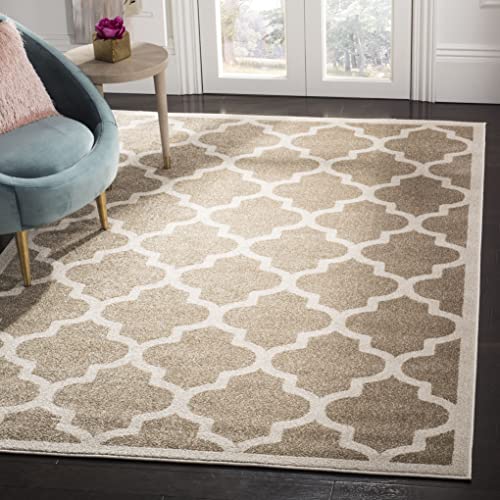 Safavieh Trellis Indoor/Outdoor Woven Rectangle Area Rug, Amherst Collection, AMT420, in Wheat / Beige, 122 X 183 cm for Garden, Patio or Any Outdoor Space