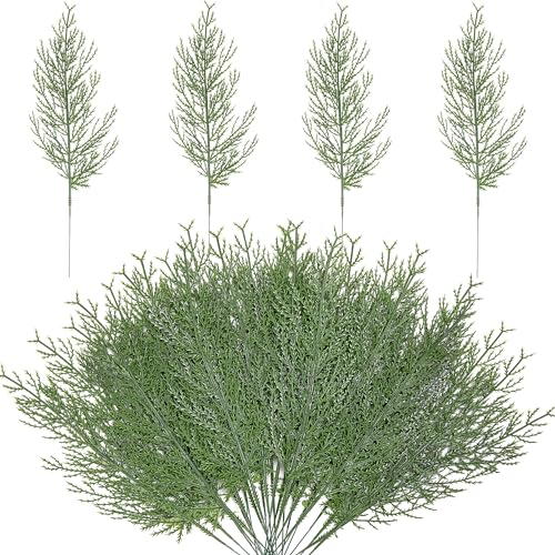 Alpurple 60 Pcs Artificial Pine Branches- 13.7 Inches Fake Greenery Pine Sprigs- Plastic Faux Pine Picks for Christmas DIY Garland Wreath Floral Home Garden Decoration