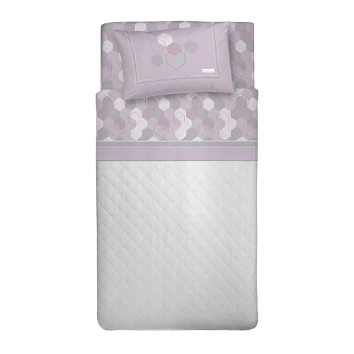 PENSIERI DELICATI Single Bed Set, Flannel, 100% Warm and Soft Cotton, Complete Bedding Set for Single Bed 90 x 200 cm, Includes Bottom Sheet, Top Sheet and 1 Pillowcase, Made in Italy, Bologna Pink