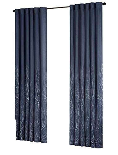Madison Park Embroidered Back Tab Fabric Window Living Room, Transitional Rod Pocket Light Curtain for Bedroom, 1-Panel Pack, Polyester, Navy, 50 x 84 Inches