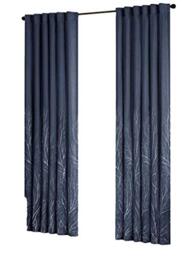 Madison Park Embroidered Back Tab Fabric Window Living Room, Transitional Rod Pocket Light Curtain for Bedroom, 1-Panel Pack, Polyester, Navy, 50 x 84 Inches