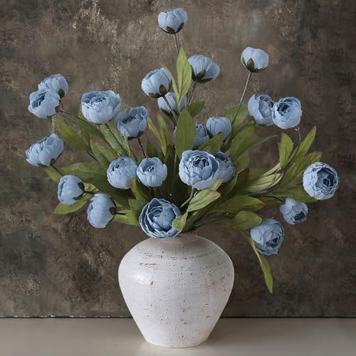 "12 Pcs 27""Faux Silk Peony Artificial Flowers Stems for Vase(Dusty Blue) - Bulk Fake Peonies Branches with Stems, for DIY Bouquet Table Centerpieces Wedding Fillers Arrangements Shower Home Decoration"