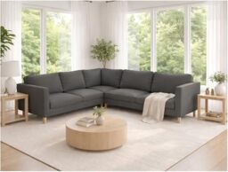 HomeTown Market Easy Fit The Dense Durable Cotton Karlstad Corner Sofa Cover (2+3/3+2) Replacement, is Custom Made for IKEA Karlstad Sectional Slipcover Replacement (Pure Dark Gray)