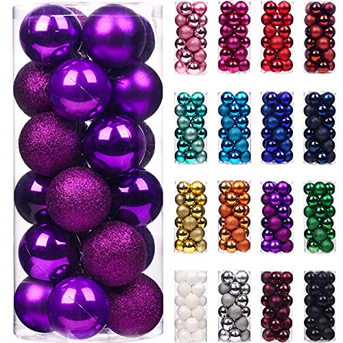 Emopeak 24Pcs Christmas Balls Ornaments for Xmas Tree - Mini Shatterproof Christmas Tree Decorations Hanging Ball for Holiday Wedding Party Decoration, Purple