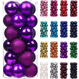 Emopeak 24Pcs Christmas Balls Ornaments for Xmas Tree - Mini Shatterproof Christmas Tree Decorations Hanging Ball for Holiday Wedding Party Decoration, Purple