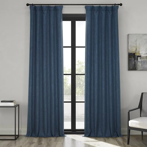 HPD Half Price Drapes Faux Linen Textured Room Darkening Curtains for Bedroom 96 Inches Long (1 Panel), 50W X 96L Curtains for Living Room Home Decor, Indigo