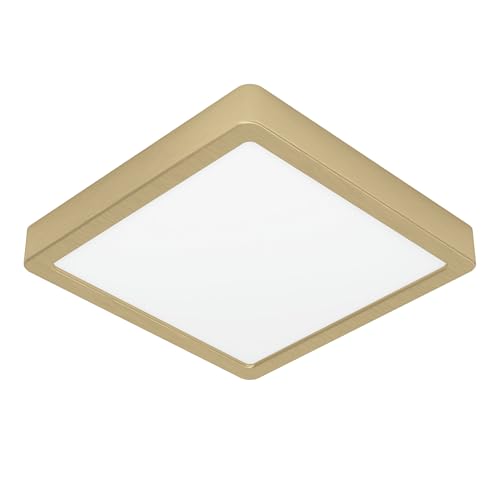 Eglo LED Ceiling Light Fixture Fueva 5, 21 cm, Square Flush Mount lamp, Bedroom Hallway Lighting, Brushed Brass Metal, 2000 lumens, Warm White