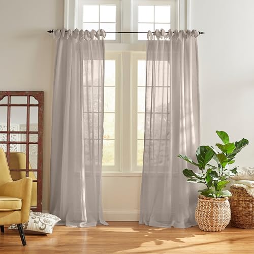 Elrene Home Fashions Vienna Sheer Tie-Top Window-Curtain Panel, 52 in x 95 in (1 Panel), Light Gray