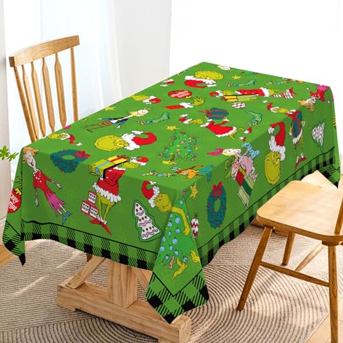 Hafangry Grinchmas Tablecloth Buffalo Plaid Check Christmas Winter Holiday Party Decoration Rectangular Kitchen Dining Room Home Decor 60??84 inches