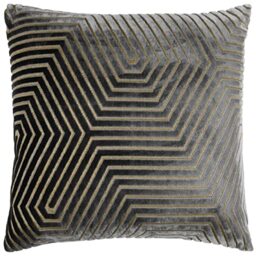 Paoletti Evoke Velvet Polyester Filled Cushion – Luxurious Chevron Pattern Decorative Square Pillow With Filling (Charcoal - 45x45cm)