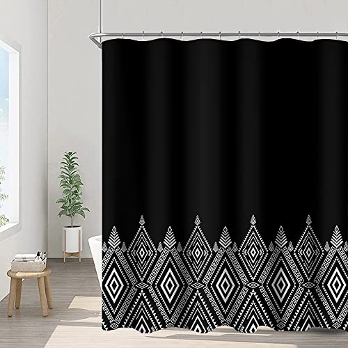 Umpoo Bohemian Style Shower Curtains White Boho Geometric Pattern Modern Simple Bathroom Decor Waterproof Polyester Fabric 72x96 Inch Shower Curtains Sets with Hooks