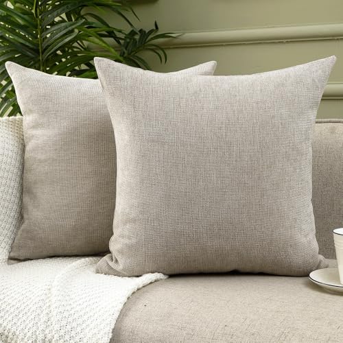 Jepeak Pack of 2 Decorative Chenille Throw Pillow Covers 26x26 Euro Shams - Square Soft Cozy Concise Modern Farmhouse Fall Cushion Cases for Sofa Couch Bed Living Room Home Decor, Tan