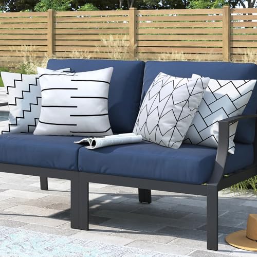 Adabana Set of 4 Outdoor Waterproof Pillow Covers 18x18 White - Modern Geometric Throw Pillows Cover Decorative Boho Pillow Covers for Patio, Garden, Porch