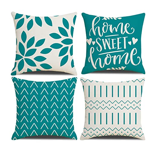 Homefeelzydys Cushion Covers,Cushion Covers 45 x 45 set of 4 Teal Square Throw Pillow Case cushion covers 18x18 4Pack For Outdoor Patio Garden Blench Living Room Sofa Farmhouse Decor