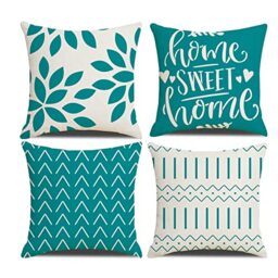 Homefeelzydys Cushion Covers,Cushion Covers 45 x 45 set of 4 Teal Square Throw Pillow Case cushion covers 18x18 4Pack For Outdoor Patio Garden Blench Living Room Sofa Farmhouse Decor