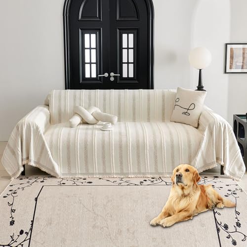 "HAOMAIJIA Non Slip Couch Cover Sofa Covers for 2 Cushion Couch Washable sectional Couch Covers for Dogs pet Furniture Protector Couch Cover Blanket for Living Room (TM-Cream White, 71""x102"")"