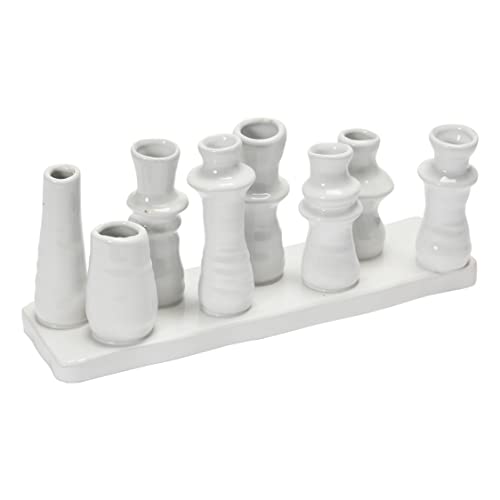 "Bloomingville Stoneware Multi 8 Sections Vase, 11"" L x 3"" W x 5"" H, White"