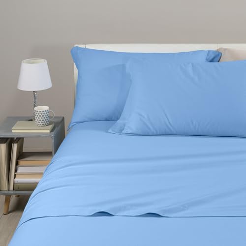 Caleffi - Plain Flannel Bed Sheet Set Plain Blue