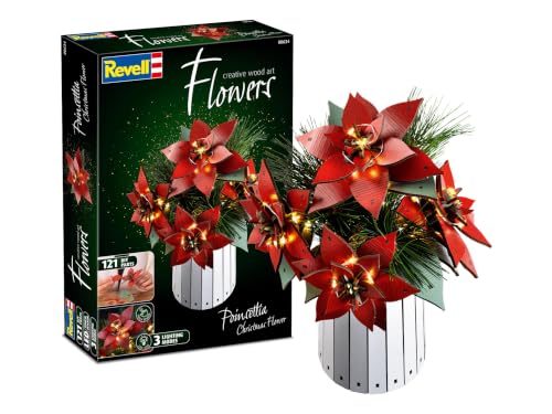 Revell Poinsettia ??? Wooden Flowers, DIY Bouquet with Vase and LED lighting set, Sustainable Flower Decoration, Creative Gift Idea
