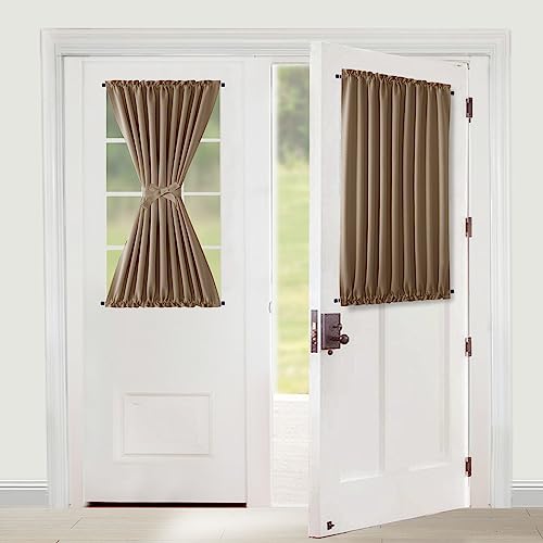XWZO Room Darkening Curtains for French Doors, Privacy and Thermal Curtains for Glass Door, Rod Pocket Curtains with Tiebacks, 54 x 40 inches Long, Khaki, 1 Panel