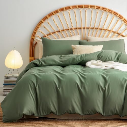Lanqinglv Sage Green Duvet Cover Set Double Bed Plain Bedding Set 120g Microfiber Breathable Quilt Duver Cover with Zipper Closure and 2 Pillowcases 50x75cm