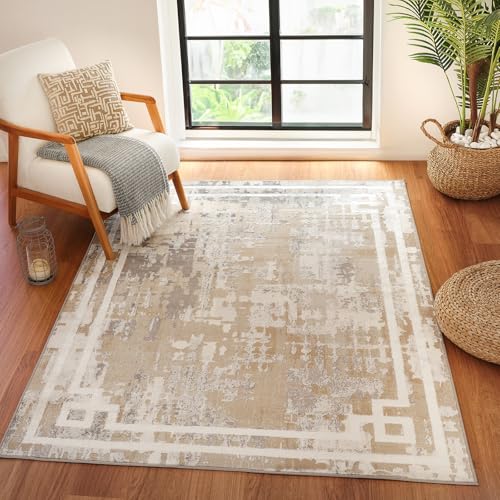 Livabliss Martina Taza Abstract Carpet 200x275 cm – Modern Marble Design for Living Room, Dining & Bedroom, Soft Short Pile, Easy Care, Beige, Grey & Ivory