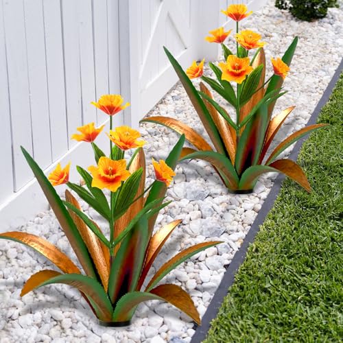 TOMBABY Huge Metal Agave Plants Outdoor Decoration Outdoor Garden Decorated with Flowers Mexican Yard Art Plant Garden Gift (Green 2 Pack)