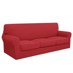Easy-Going 100% Dual Waterproof 4 Pieces Oversized Cover Stretch Soft Couch Cover for Dogs, Sofa Slipcover for 3 Separate Cushion Couch Leakproof Furniture Protector for Kids Christmas Red