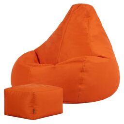 Bean Bag Bazaar Dalton Outdoor Bean Bag and Footstool, Burnt Orange, Garden Chair, Water Resistant Fabric, Gaming Beanbag with Filling Included, Balcony Chair, Garden Seat, Outdoor Seating