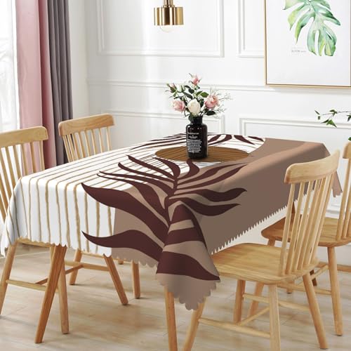 TTQYFNM 60x84inches Mid Century Boho Rectangle Tablecloth Abstract Geometric Brown Eucalyptus Leaves Sun Table Cloth Waterproof Fabric Polyester Table Cover for Kitchen Dining Room Patio Home Decor