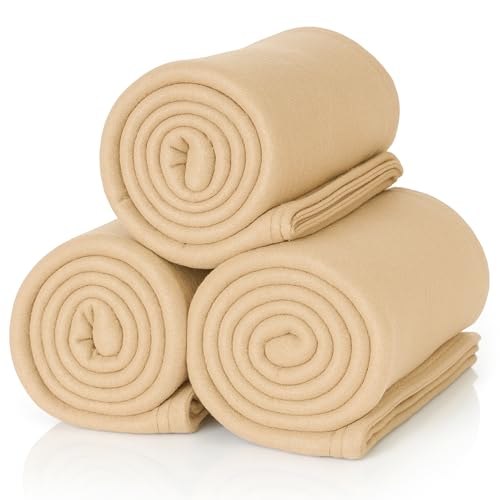 ALCLEAR 3 pieces Oeko Tex certified fleece blankets, color: sand, great size 130x160 cm, over 200 g/m2, sofa blanket couch blanket living blanket, picnic blanket sofa throw blanket