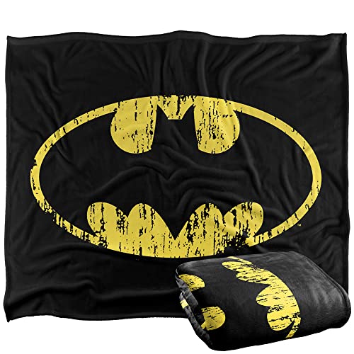 BATMAN Classic Logo Distressed Officially Licensed Silky Touch Super Soft Throw Blanket 152 x 127 cm