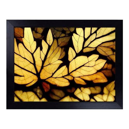 Lap Tray with Bean Bag Cushion, Sculptured Autumn Leaf - Handmade in the UK, Raised Wooden Edge, Padded Cushion, Heat-Resistant Wipe-Clean Surface, for Meals, Laptops and Crafts