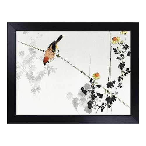 Lap Tray with Bean Bag Cushion, Japanese Swallow Bird By Watanabe Seitei - Handmade in the UK, Raised Wooden Edge, Padded Cushion, Heat-Resistant Wipe-Clean Surface, for Meals, Laptops and Crafts