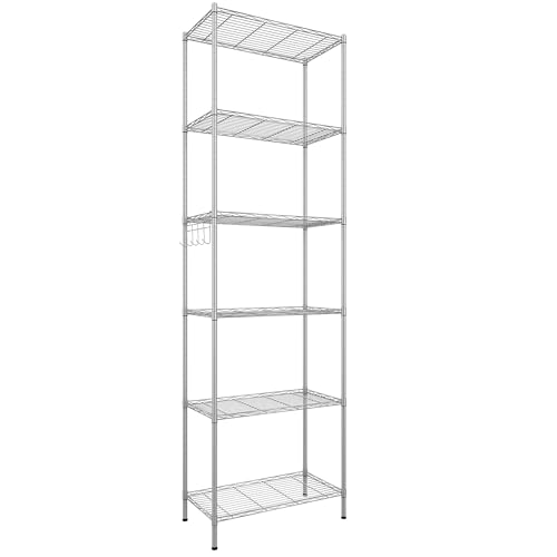 Himimi 6-Tier Wire Shelving Unit, Free Standing Shelf, Storage Shelves, Heavy Duty Metal Organizer Rack for Garage, Kitchen, Living Room, Bathroom, 21.26L x 11.42W x 62.99H, Silver