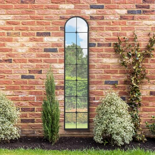 "MirrorOutlet The Arcus - Black Framed Modern Full Length Garden Arched Leaner Wall Mirror 75"" X 16"" (190CM X 40CM) Silver Mirror Glass with Black All weather Backing."