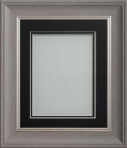 Frame Company Drummond Gunmetal Grey Photo Frame, Double Black Mount, 20x16 for 16x12 inch, fitted with perspex