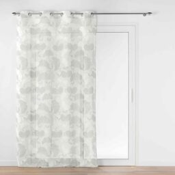 Douceur d'Intérieur, Ginko Net Curtain with Eyelets 140 x 280 cm White Woven Linen Effect Printed