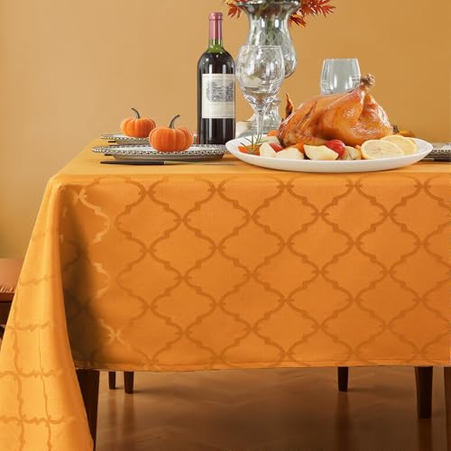 "SASTYBALE Fall Tablecloth Floral Jacquard Polyester Table Cloth Spill Proof Wrinkle Resistant Table Cover for Harvest, Thanksgiving Decoration(Rectangle,60""x84""(6-8 Seats,Amber)"