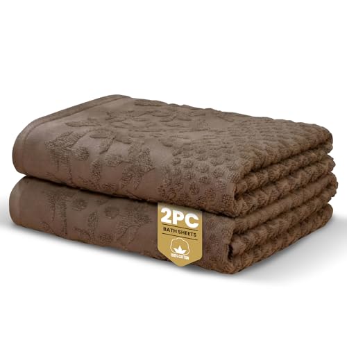 Rapport Home Versailles Jacquard Bath Sheets 2 Pack - Mushroom Latte 90x140cm - Luxurious 500GSM 100% Cotton - Oeko-Tex Certified Absorbent & Soft Bathroom Towels