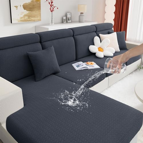 hyha Waterproof Couch Cushion Covers, Stretch Magic Sofa Covers Washable, Thick Jacquard Fabric, Waterproof Sofa Couch Covers for 3 Cushion Couch Sofa for Pets (Back Cover M, Dark Grey)