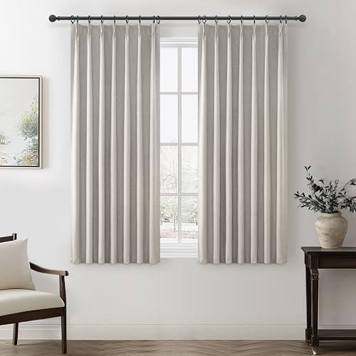 "Natural Melange Black Out 54 Inches Long Boho Small Curtains 2 Panels Set, Farmhouse Short Curtain for Bedroom/Bathroom/Kitchen Thermal Insulated Flax Linen Pinch Pleated Bay Window Drapes (40""Wx54""L)"