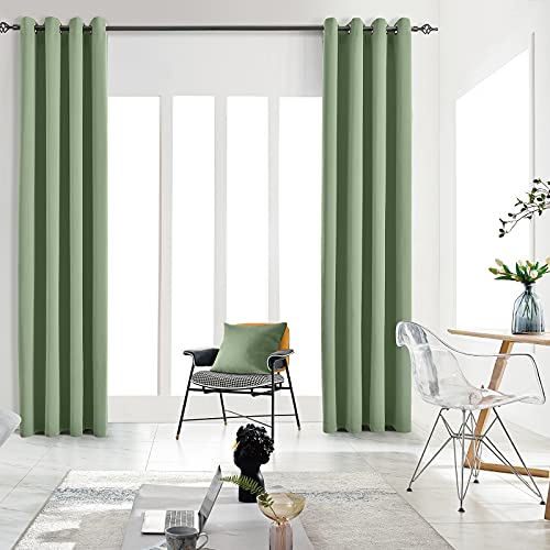 JSFLY Blackout Curtains for Bedroom 2 Panels 62 x 106 Long Greyish Green - Thermal Insulated Light Blocking Room Darkening Curtains Solid Grommet Window Drapes for Living room